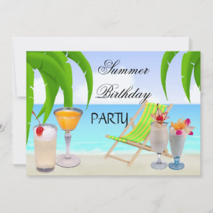 Convite Coquetéis de Aniversário de Verão Praia Tropical