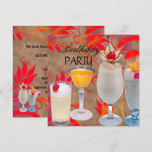 Convite Coquetéis de Aniversário de Verão Tropicais