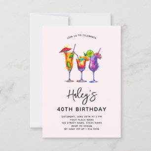 Convite Coquetéis de Aquarela Festa de 40 Anos