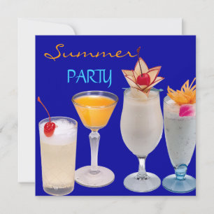 Convite Coquetéis de Bebidas de Festa de Verão Azul Amarel