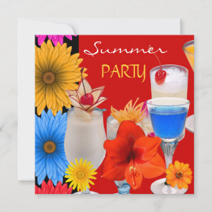 Convite Coquetéis de Bebidas de Festa de Verão Vermelho Az