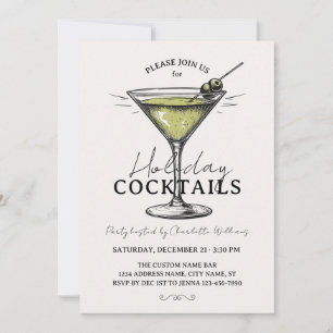 Convite Coquetéis de Férias Retrô Drinks Festa de Natal