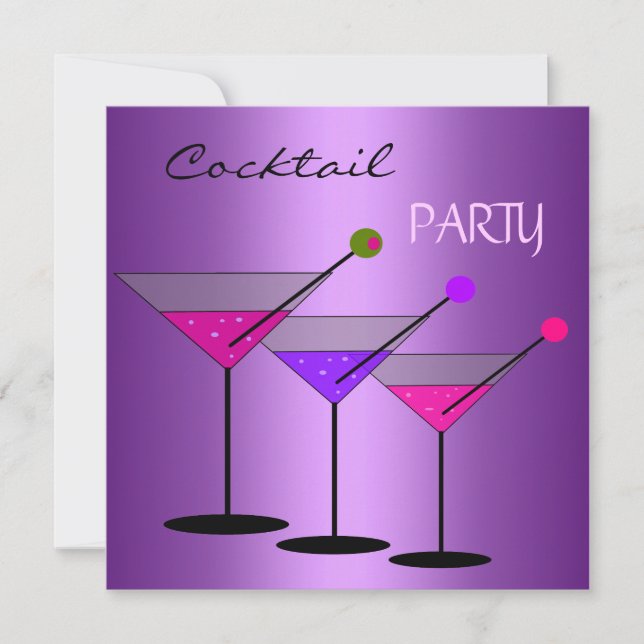 Convite Coquetéis de Festa de Coquetel Drinks Martini Roxo (Frente)