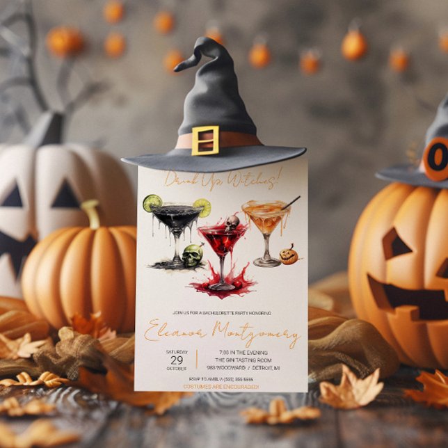 Convite Coquetéis de Halloween, Drinks, Festa de Despedida (Criador carregado)