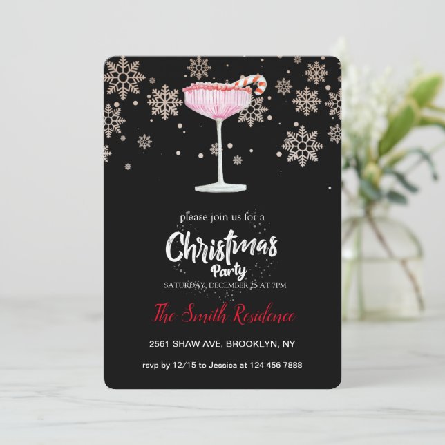 Convite Coquetéis de Natal Bebidas Festivas Cute (Em pé/Frente)
