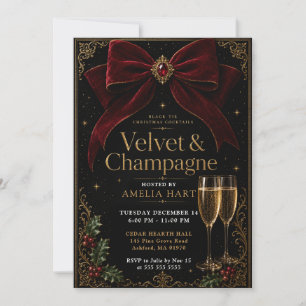 Convite Coquetéis de Natal Black Tie Velvet & Champanhe