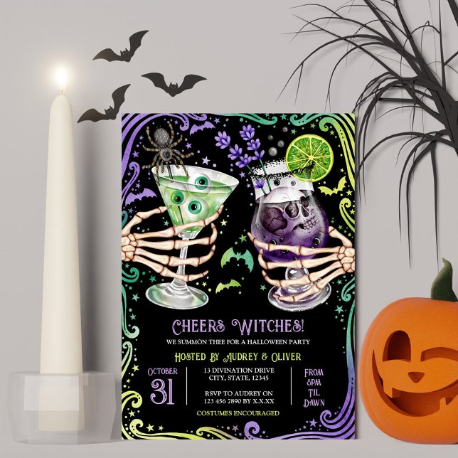 Convite Coquetéis e Fantasias de Halloween Bruxas (Halloween Cocktails and Costumes Witches Invitation)