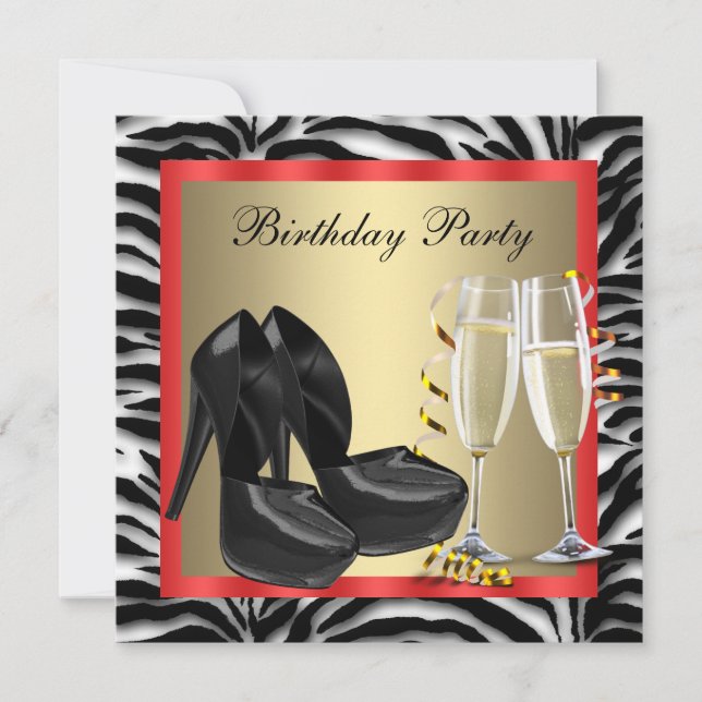 Convite Coquetéis Sapatos Vermelhos de Salto Alto Zebra Ve (Frente)