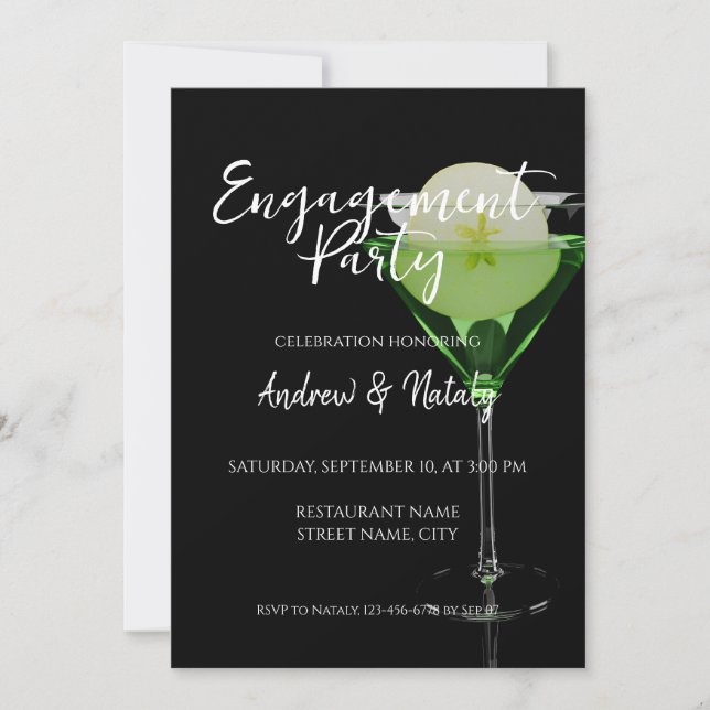 Convite Coquetel appletini verde com fatia de maçã (Frente)