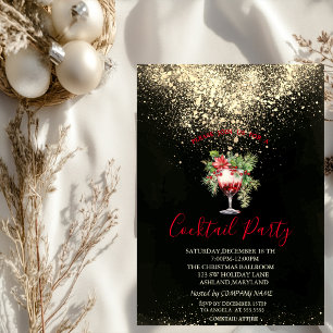 Convite Coquetel Confete Poinsettia Festa de Natal