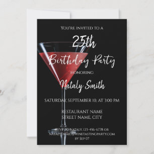 Convite Coquetel cosmopolita com cereja em preto