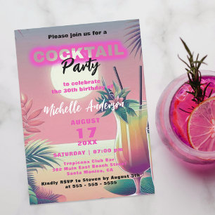 Convite Coquetel de Aniversário de 30 Anos Neon Tropical S