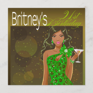 Convite Coquetel de aniversário Pretty Lady azeitona/verde