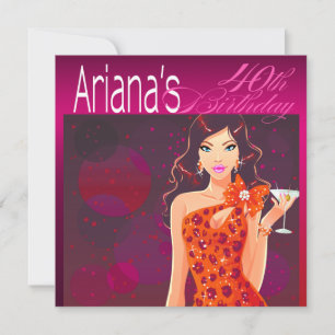 Convite Coquetel de Aniversário Pretty Lady fúcsia/laranja
