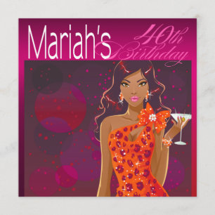 Convite Coquetel de Aniversário Pretty Lady fúcsia/laranja