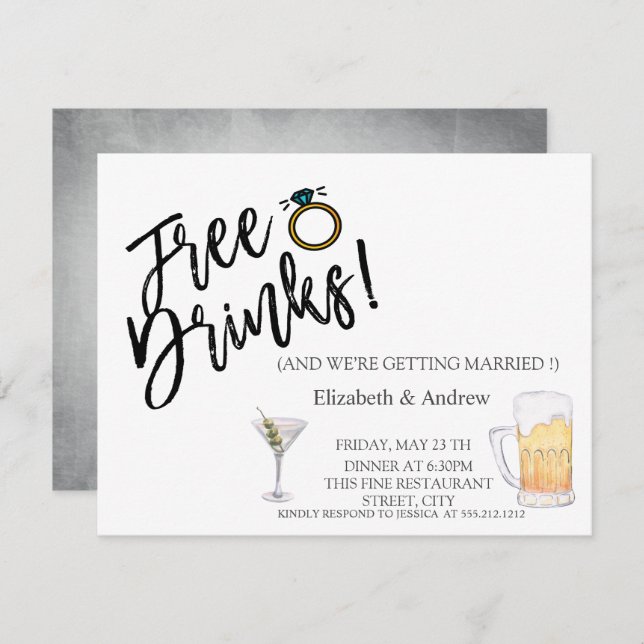 Convite Coquetel de Aquarela,Cerveja,Bebidas Grátis Casame (Frente/Verso)