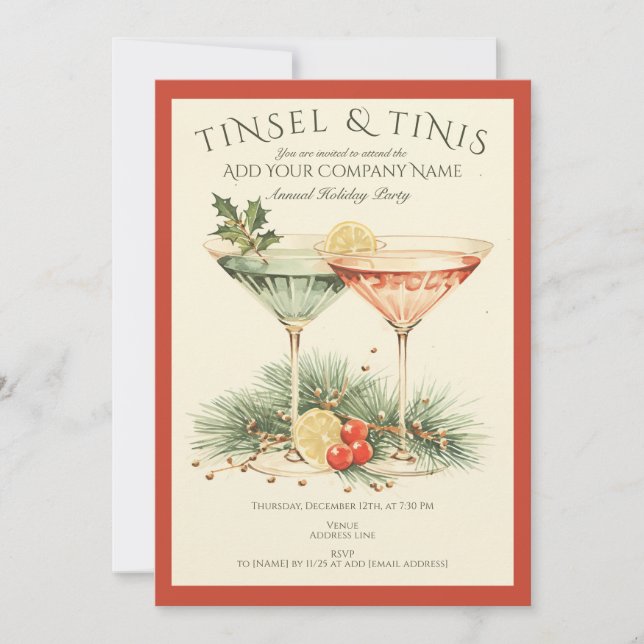 Convite Coquetel de Férias do Escritório de Luzes de Natal (Frente)