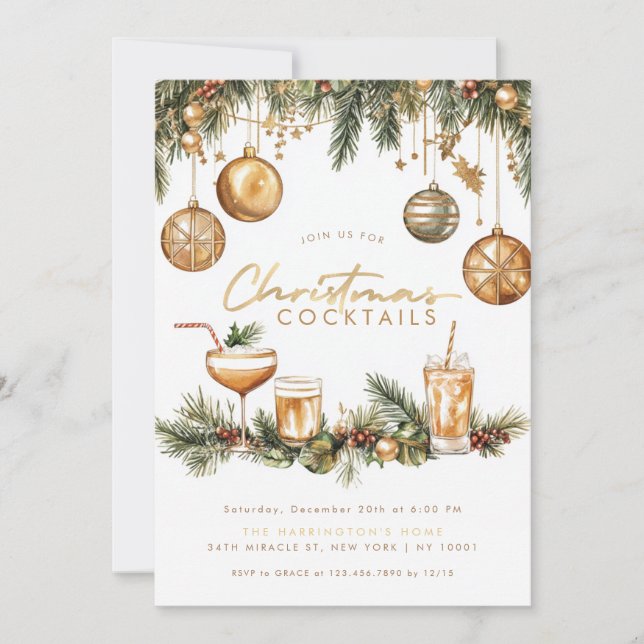 Convite Coquetel de Férias Moderno Elegante Festa de Natal (Frente)