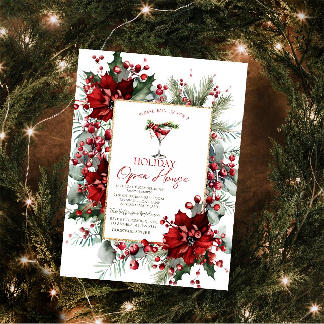 Convite Coquetel de Natal Poinsettia Festa de Fim de Ano (Criador carregado)
