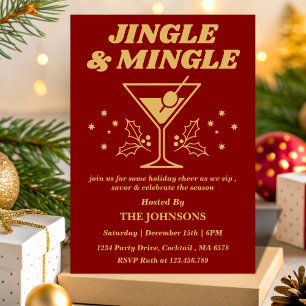 Convite Coquetel de Natal Retro Glam Jingle & Mingle