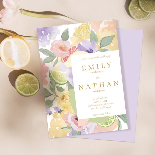 Convite Coquetel e Fruta de Citros Florais de Aquarela (Criador carregado)