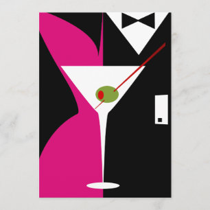 Convite Coquetel Fuschia e Black Classy Martini