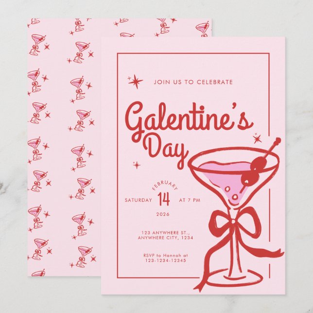 Convite Coquetel Galentine's Day Arco Vermelho (Frente/Verso)