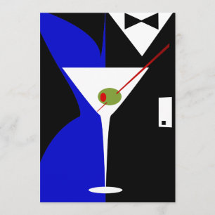 Convite Coquetel Martini Azul e Preto Sofisticado