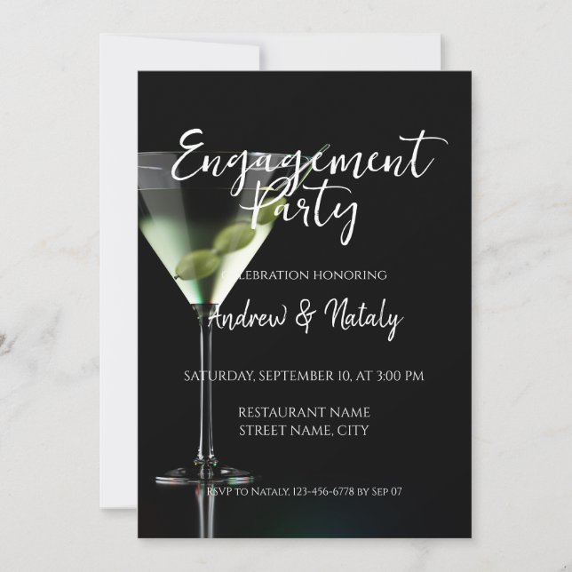 Convite Coquetel Martini em preto (Frente)