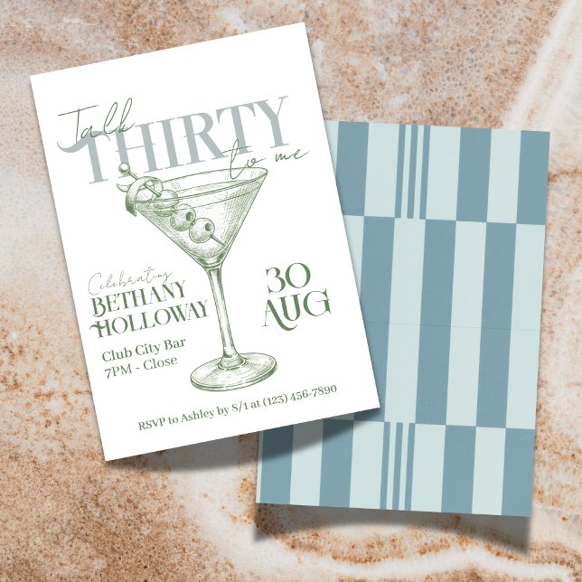Convite Coquetel Martini Fala Trinta Para Mim Aniversário  (Celebrate the big 3-0 with this stylish Talk Thirty To Me Martini Cocktail 30th Birthday Invitation!)