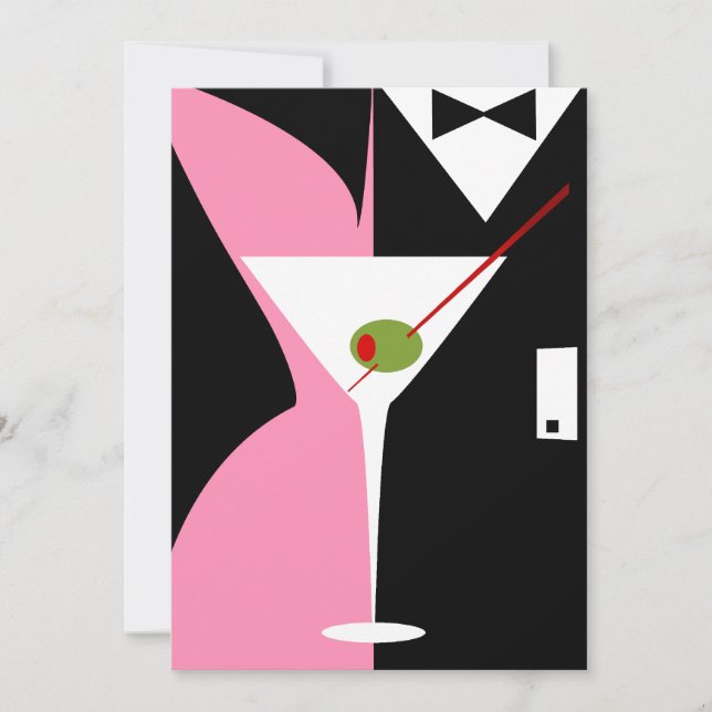 Convite Coquetel Martini Pink and Black Classy (Frente)