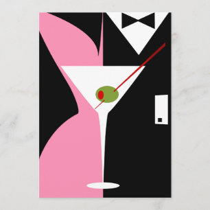 Convite Coquetel Martini Pink and Black Classy