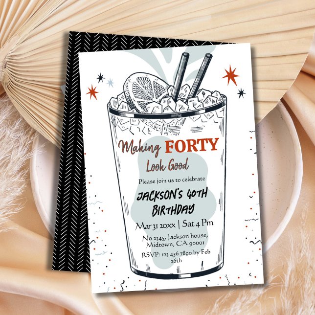 Convite Coquetel retro bebida temido na moda aniversário d (Criador carregado)