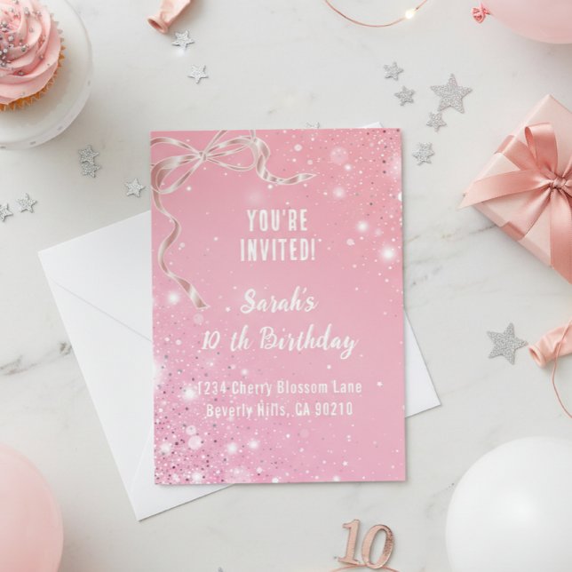 Convite Coquette 1st Birthday Invitations Pink Bow  (Criador carregado)