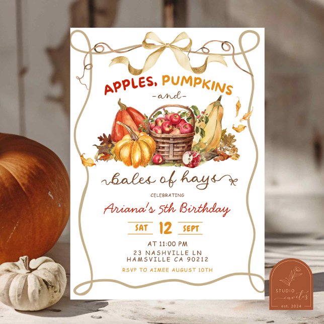 Convite Coquette Apples Pumpkins and Bales of Hay birthday (Criador carregado)