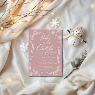 Convite Coquette Baby está frio lá fora baby shower rosa