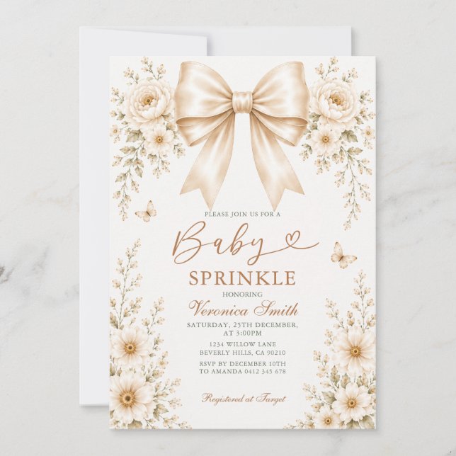 Convite coquette Baby Sprinkle Flores Silvestres C (Frente)