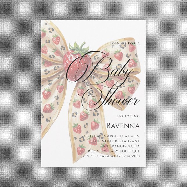 Convite Coquette Berry Bow Simple Template Baby Shower (Criador carregado)