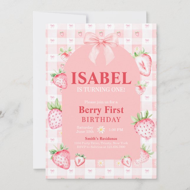 Convite Coquette Berry Primeiro Aniversário (Frente)