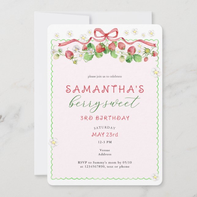 Convite Coquette Berry Sweet Qualquer Aniversário De Idade (Frente)