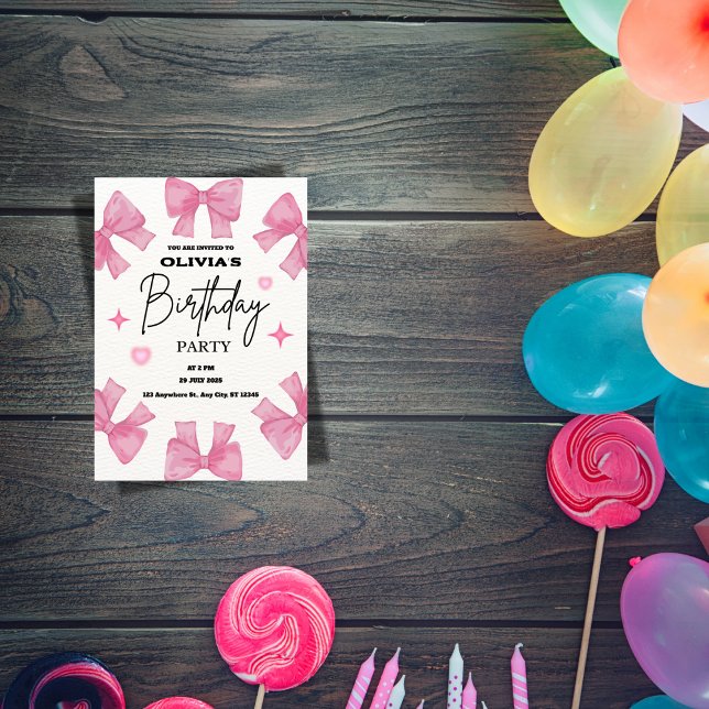 Convite Coquette Birthday Invitation, Pink Bow Aesthetic  (Criador carregado)