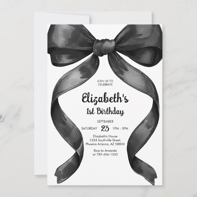 Convite Coquette Black Bow Birthday Invitation (Frente)