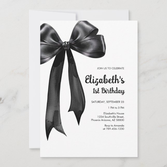 Convite Coquette Black Bow Birthday Invitation (Frente)