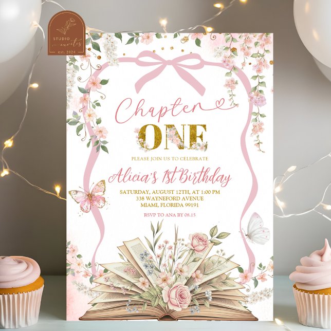 Convite coquette blush pink storybook birthday (Criador carregado)
