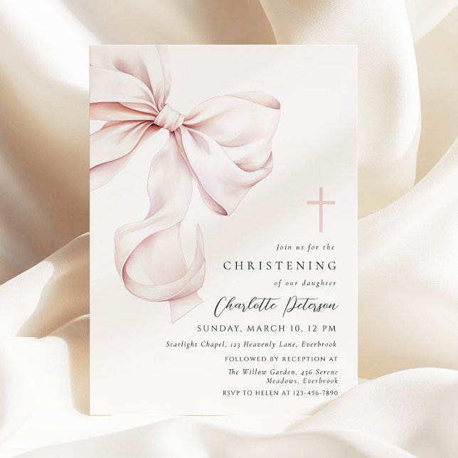 Convite Coquette Bow Christening Invitation (Criador carregado)