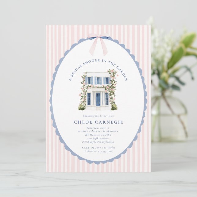 Convite Coquette Bow Garden Manor Bridal Shower Invitation (Em pé/Frente)