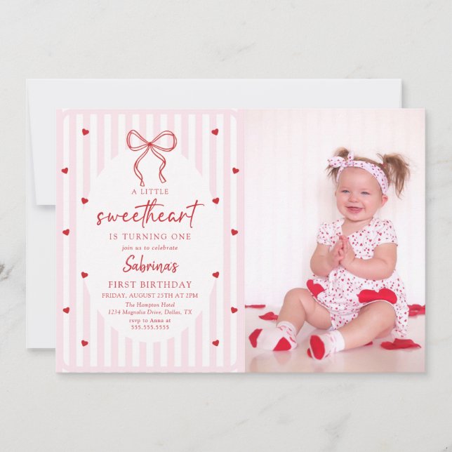 Convite Coquette Bow Little Sweetheart Birthday Invitation (Frente)