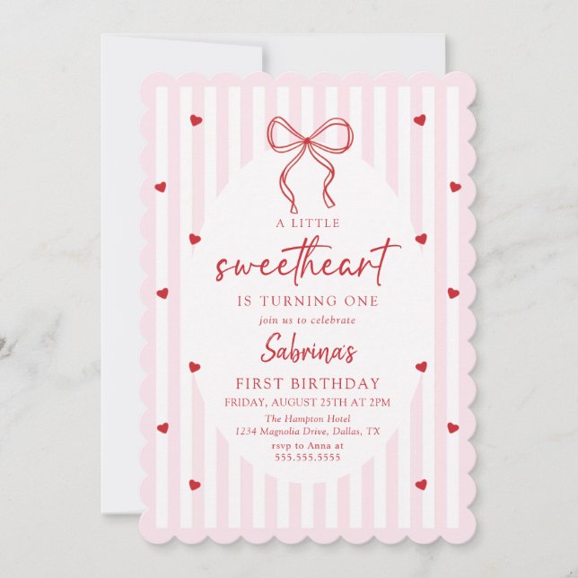 Convite Coquette Bow Little Sweetheart Birthday Invitation (Frente)