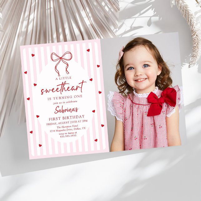 Convite Coquette Bow Little Sweetheart Birthday Photo    (Criador carregado)