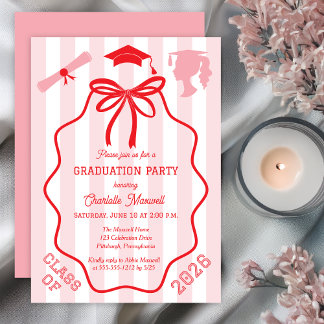 Convite Coquette Bow | Pink Stripes Graduation Party
